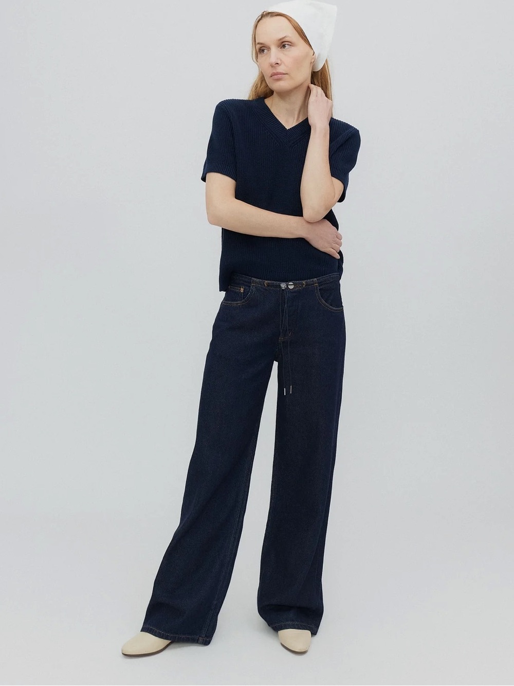 Wide-Leg Dark Navy Jeans for Women